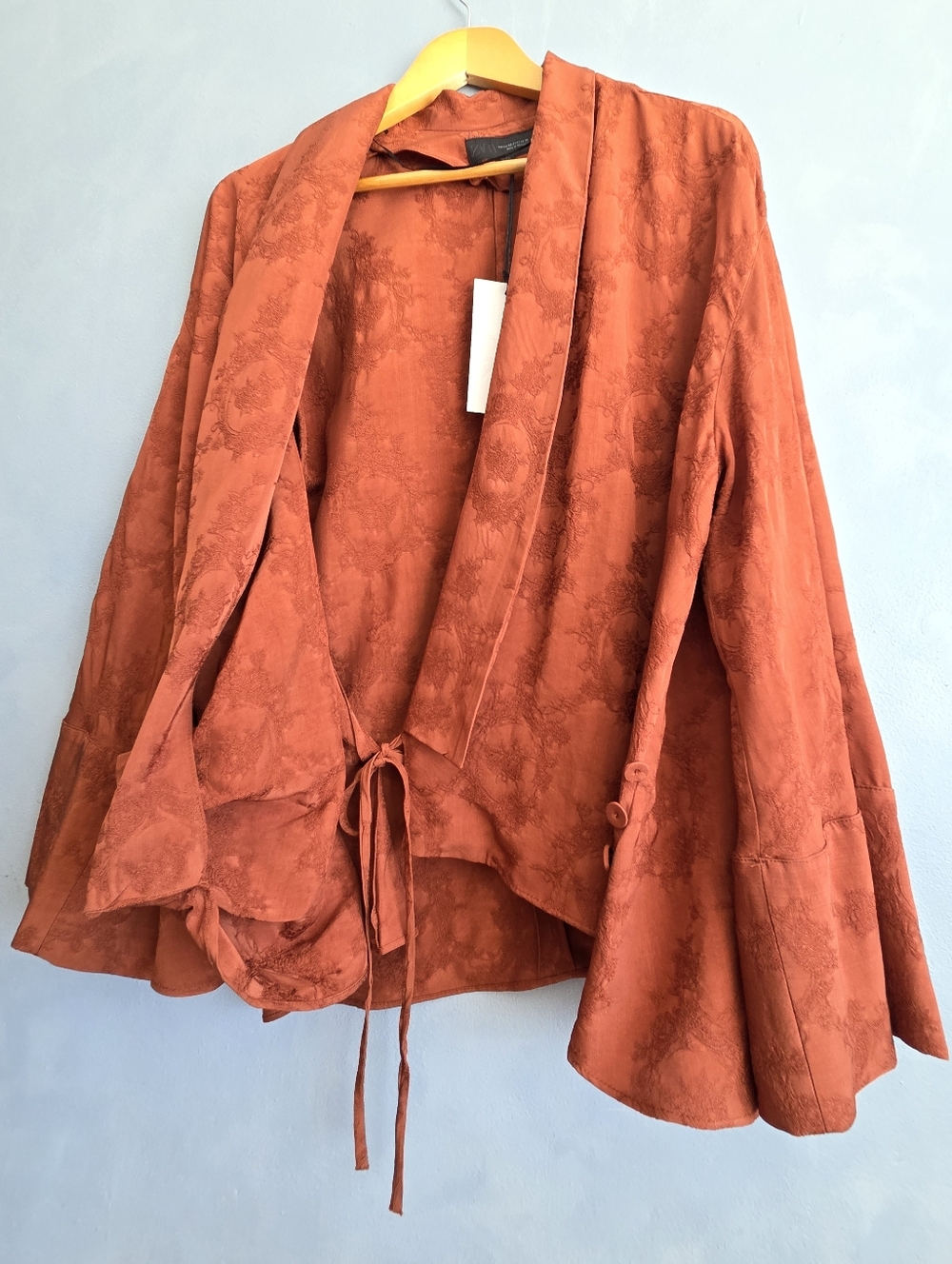 ZARA COLLECTION RUST JACQUARD VISCOSE, KIMONO BLOUSE SIZE, SMALL NWT